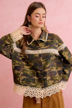 Load image into Gallery viewer, BiBi Boho Lace Trim Camo Shacket in Camouflage

