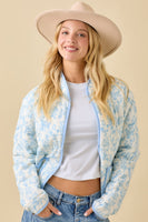 Main Strip Vintage Print Quilted Woven Jacket in Light Blue