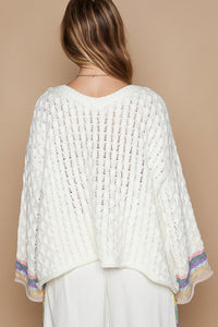 POL Textured Knit Sweater with Peace Sign patch in Ivory Multi