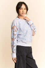 Load image into Gallery viewer, Davi &amp; Dani Sheer Floral Embroidered Sweatshirt in Blue
