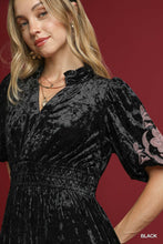 Load image into Gallery viewer, Umgee Velvet Smocked Midi Dress in Black
