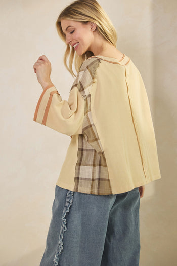 Sage+Fig Boho Bloom Waffle Knit Top in Natural