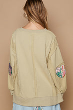 Load image into Gallery viewer, POL Solid Color French Terry Top with LOVE Patches in Olive Powder
