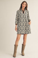 Load image into Gallery viewer, Jodifl Front Half Zip Up Baroque Floral Pattern Dress in Black
