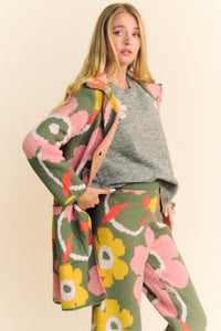 Davi & Dani Floral Print Button Down Cardigan in Sage Pink ON ORDER