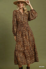 Load image into Gallery viewer, Umgee Leopard Print Smocked Waist Tiered Midi Dress
