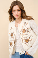 Blue B Western Embroidered Fur Vest in Off White