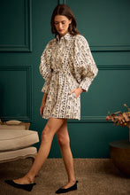 Load image into Gallery viewer, So Me Floral Collared Long Puff Long Sleeve Tie Waist Mini Dress in Cream

