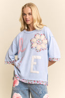 Davi & Dani LOVE Letter Patchwork Top in Light Blue