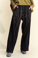 Davi & Dani Stone Embellished Wide Leg Pants in Black