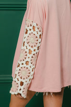 Load image into Gallery viewer, BiBi French Terry Pullover Top with Crochet Sleeves in Blush
