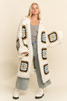 Davi & Dani Granny Square Crochet Cardigan in White Multi