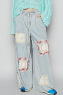 POL Pants with Multi Layered Patches in Striped Denim