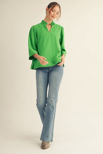 Jodifl Crinkle Texture Top in Kelly Green