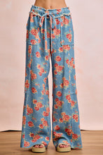 Load image into Gallery viewer, BiBi Floral Print Waffle Thermal Wide Leg Pants in Denim
