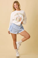 Main Strip Mixed Print Pumpkin Patchwork Lightweight Sweatshirt in White