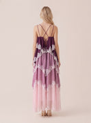 Lena Romantic Layered Maxi Dress in Wine Multi