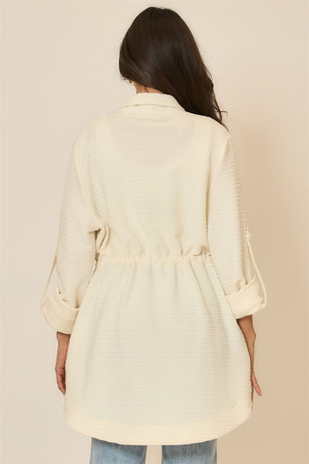 Cozy Co. Crinkle Rib Textured Jacket in Cream
