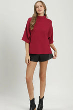 Load image into Gallery viewer, Umgee Mock Neck Dolman Sleeve Sweater Top in Crimson
