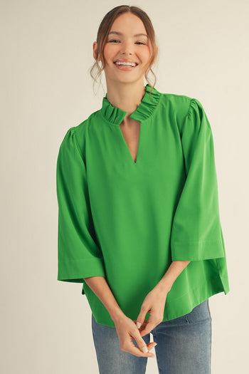 Jodifl Crinkle Texture Top in Kelly Green