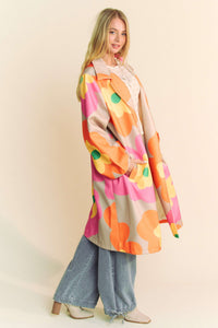 Davi & Dani Bold Retro Floral Print Jacket in Pink Orange