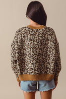 So Me Fuzzy Knit Sweater with Leopard Print in Oatmeal