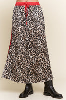 J.nna Leopard Print Satin Mini Skirt with Contrasting Stripes in Leopard