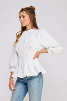 Allie Rose Double Knit Pleated Flare Top in Off White