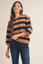 Load image into Gallery viewer, Jodifl V-Notched Bold Stripe Casual Top in Caramel/Navy
