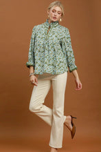 Load image into Gallery viewer, Umgee Mix Floral Print Mandarin Collar Blouse in Olive Mix
