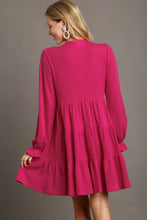 Load image into Gallery viewer, Umgee Crochet Embroidery Tiered Knit Dress in Hot Pink
