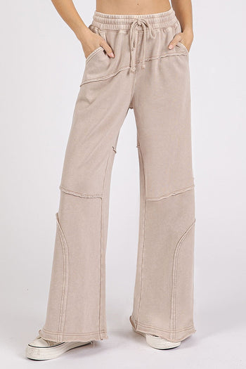 Mittoshop Mineral Washed Pants with Asymmetric Seams in Tan
