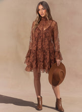 Load image into Gallery viewer, Lena Chiffon Floral Relaxed Fit Ruffled Mini Dress in Brown
