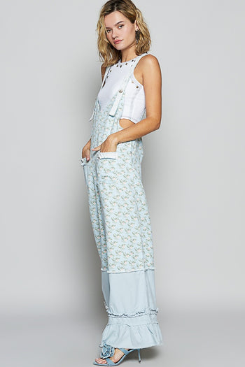 POL Floral Print Jumpsuit with Ruffle Details in Baby Blue Floral