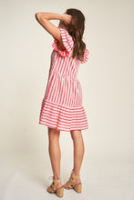 Load image into Gallery viewer, Davi &amp; Dani Solid Geo Striped Button Front Dress in Pink Red Dresses Davi &amp; Dani   
