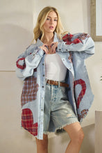 Load image into Gallery viewer, Oli &amp; Hali Mineral Washed OVESIZED Top with Mixed Plaid Heart Patches in Blue
