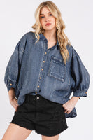 Mittoshop Washed Tencel Chambray Dolman Sleeve Top in Dark Denim ON ORDER