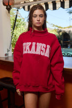 Load image into Gallery viewer, BucketList 'Arkansas' Embroidered Appliqué Sweatshirt in Crimson with Crimson Stripe
