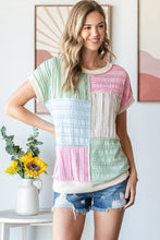 Load image into Gallery viewer, 7th Ray Textured Color Block Top in Sage/Pink
