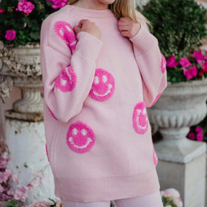 Katydid Light Pink Happy Face Sweater Shirts & Tops Katydid   