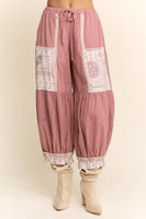 Davi & Dani Contrast Patchwork Bloomer Pants in Rose Pink