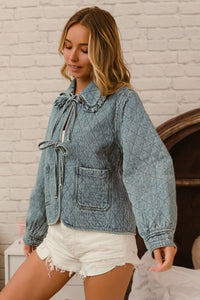 BiBi Open Front Quilted Jacket in Denim