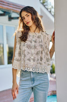 So Me Vintage Floral Textured Woven Button Down Vintage Black