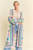 Davi & Dani Open Front Granny Square Crochet Midi Cardigan in Neon Multi
