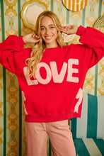 Load image into Gallery viewer, BiBi Fleece Sweatshirt with LOVE Front Patches and Side Bow Patches in Red/Pink
