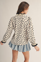 LovLov Midnight Frill Polka Dot Ruffle Detail Top in Ivory
