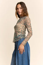 Load image into Gallery viewer, Davi &amp; Dani Sheer Leopard Mesh Top in Green Leopard
