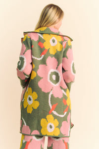 Davi & Dani Floral Print Button Down Cardigan in Sage Pink ON ORDER