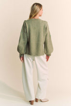 Load image into Gallery viewer, Davi &amp; Dani Solid Color Knit Sweater With Floral Embroidery in Olive Sage
