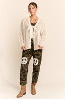 Davi & Dani Open Knit Cardigan Sweater in Almond